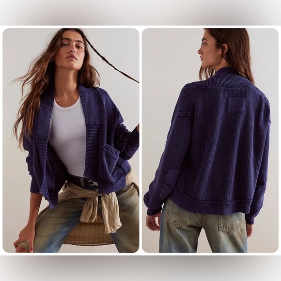 Free People Sweaters - NWT Free People We The Free Worn Thru Surplus Cardi - Eclipse